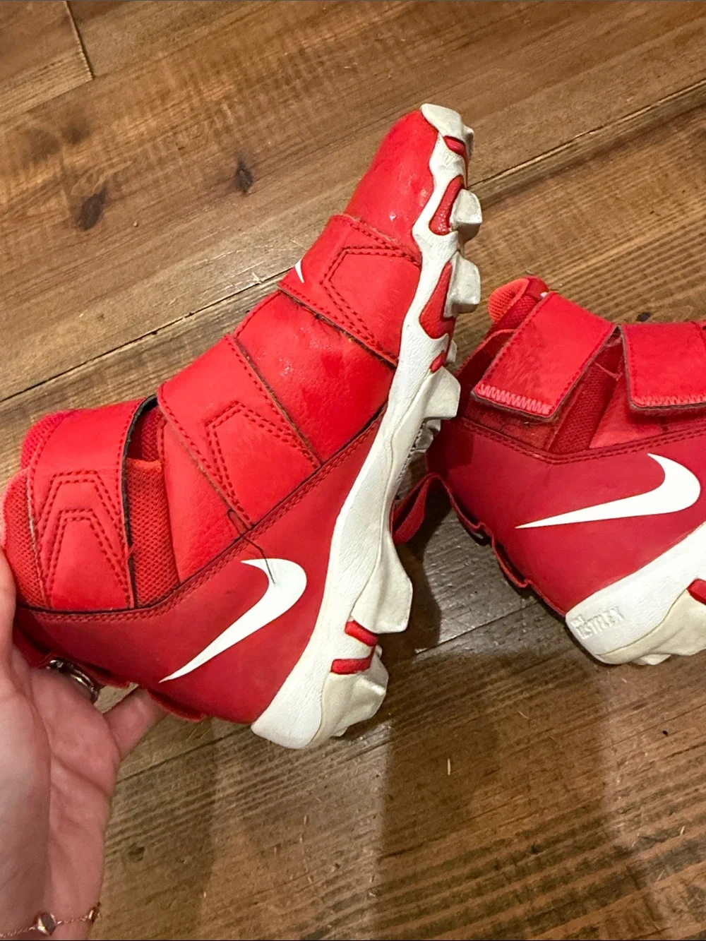 Nike Kids Red High-Top Sneakers with White Swoosh